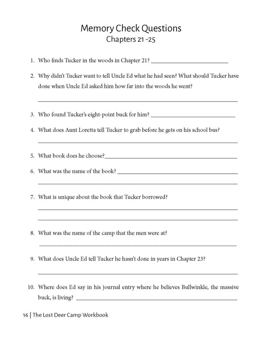 PDF Workbook The Lost Deer Camp Lane Walker Books
